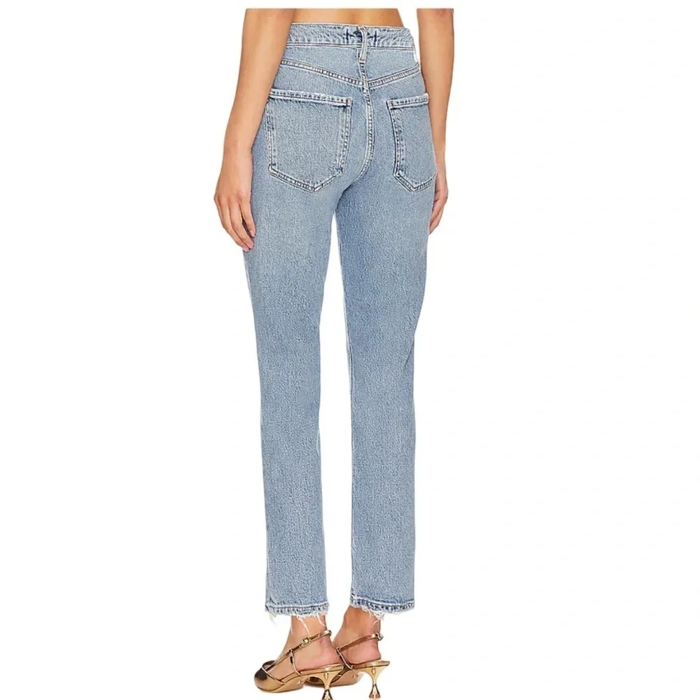 AGOLDE Riley Long High Rise Slim Straight Light Medium Blue Button Fly Size 27 - Picture 2 of 15